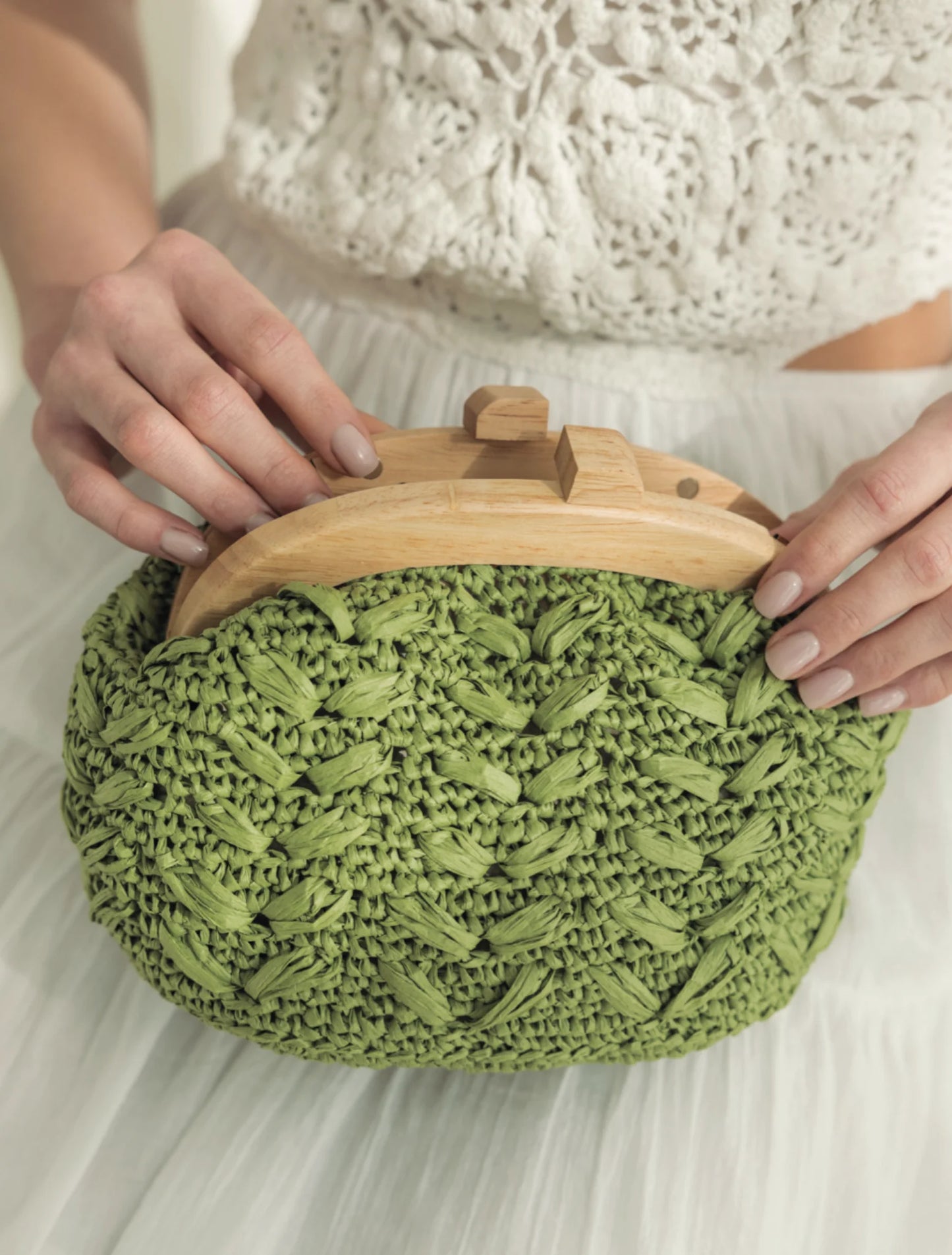 Bolso Grasse Eco Vita Raffia Pequeño Verde crochet